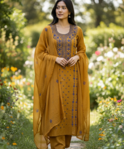 3piece Mustard lawn Suit