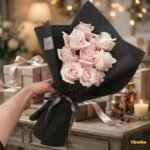 Imported Pink Velvet in Black Bouquet