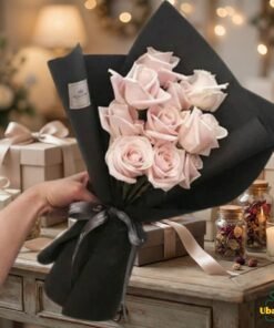Imported Pink Velvet in Black Bouquet