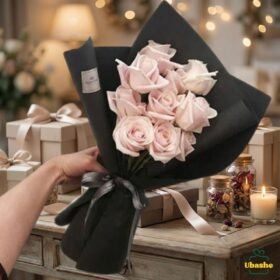 Imported Pink Velvet in Black Bouquet