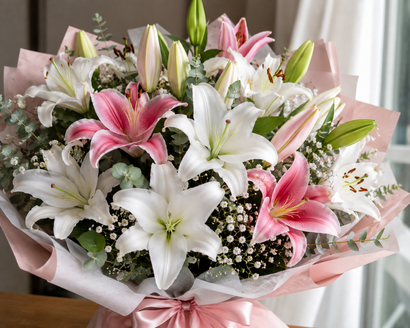 Lush Pink and White Lily Bouquet
