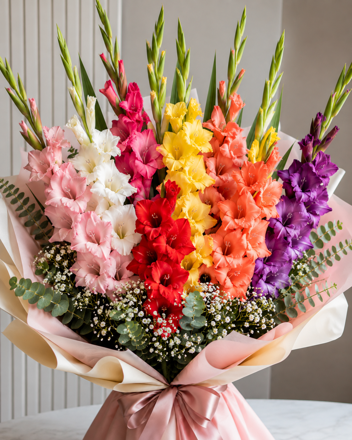 Vibrant Fan-Shaped Gladiolus Bouquet