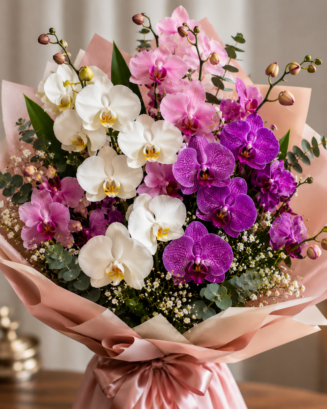 Luxurious Orchid Bouquet in Blush Wrap