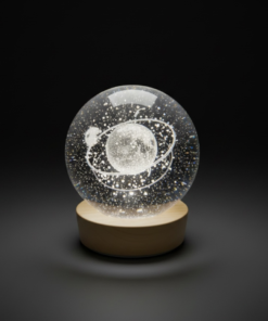 Astronaut Orbit Moon LED Crystal Ball Lamp with Wooden Base