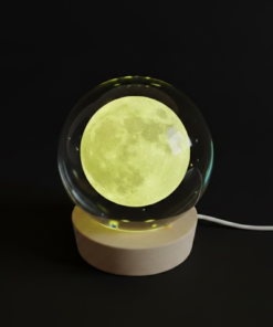 Glowing Moon Crystal Ball Lamp on Wooden Base