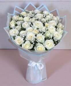 Fresh White Roses & Baby’s Breath Bouquet