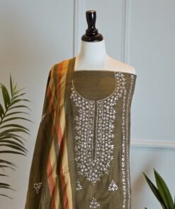 Alternative view of Olive Green Embroidered Dress – Classic Tradition, Modern Grace