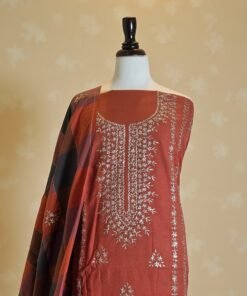 Alternative view of Rust Red Embroidered Dress – Warm Tones, Timeless Elegance