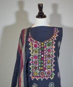 Alternative view of Midnight Blue Embroidered Dress – Vibrant Detail, Effortless Sophistication