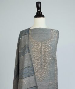 Alternative view of Steel Grey Embroidered Dress – Timeless Charm, Subtle Luxury