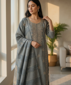 Steel Grey Embroidered Dress – Timeless Charm, Subtle Luxury